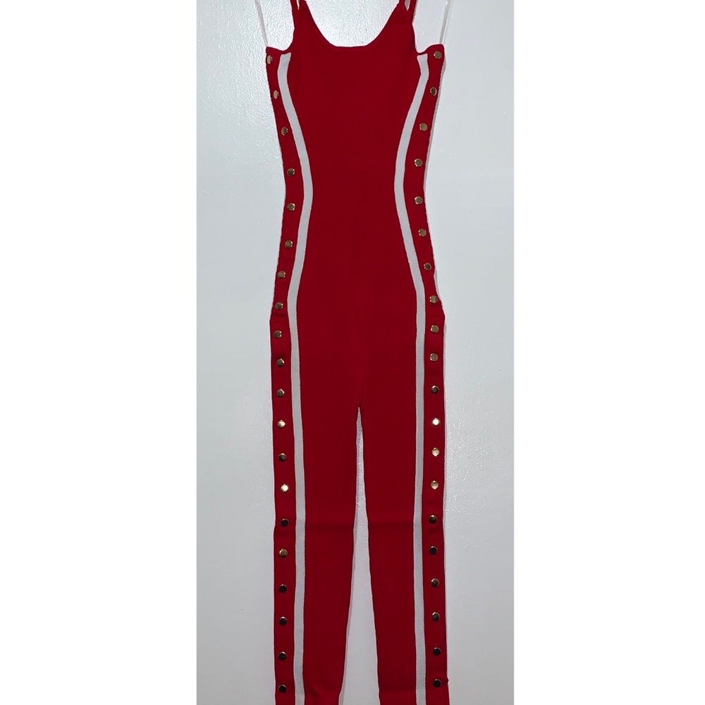 Red Ribbed Pant Bodysuit  NWT